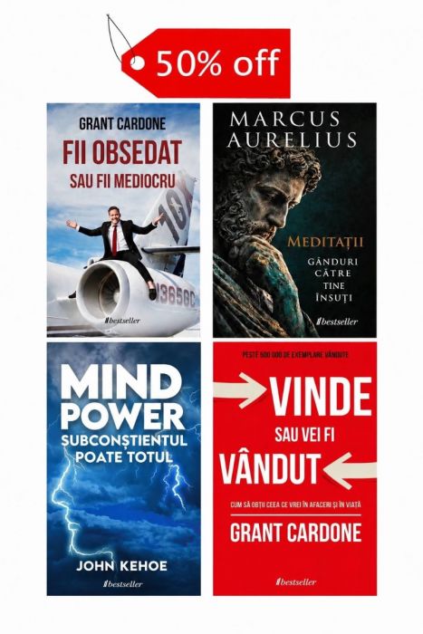 Setul Top 4 Cărți de Dezvoltare Personală: Mind Power, Meditații și alte Cărți de Succes (+ Carte Surpriză Cadou)